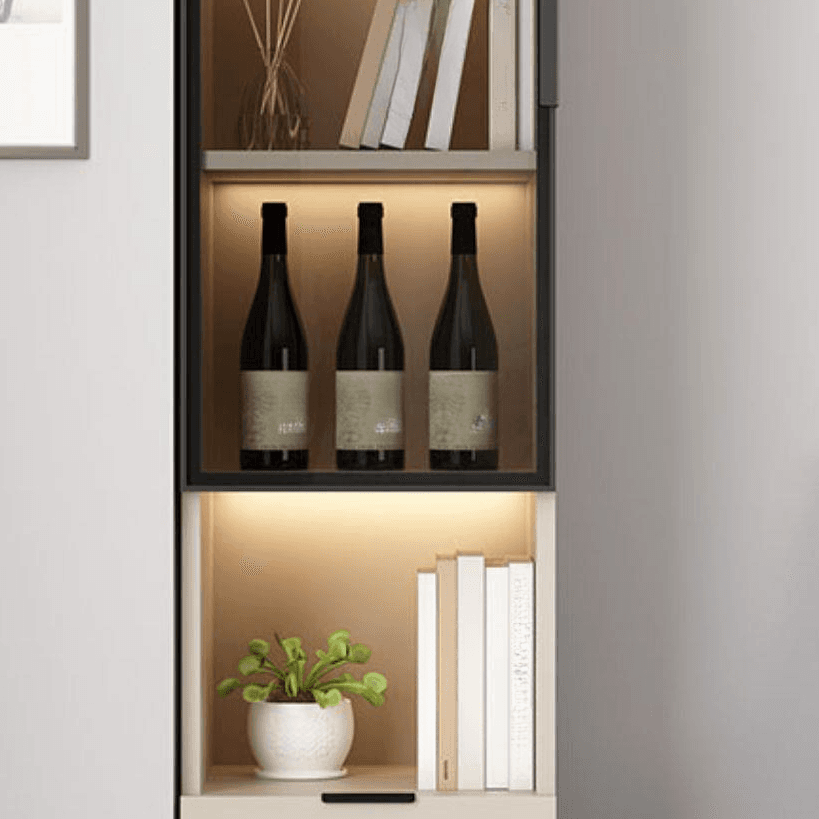 Rectangle Utility Cabinet with Locker, Glass Door, Pull Bars, White/Espresso/Off White Top, Soft Close Drawer, and Light - image 13