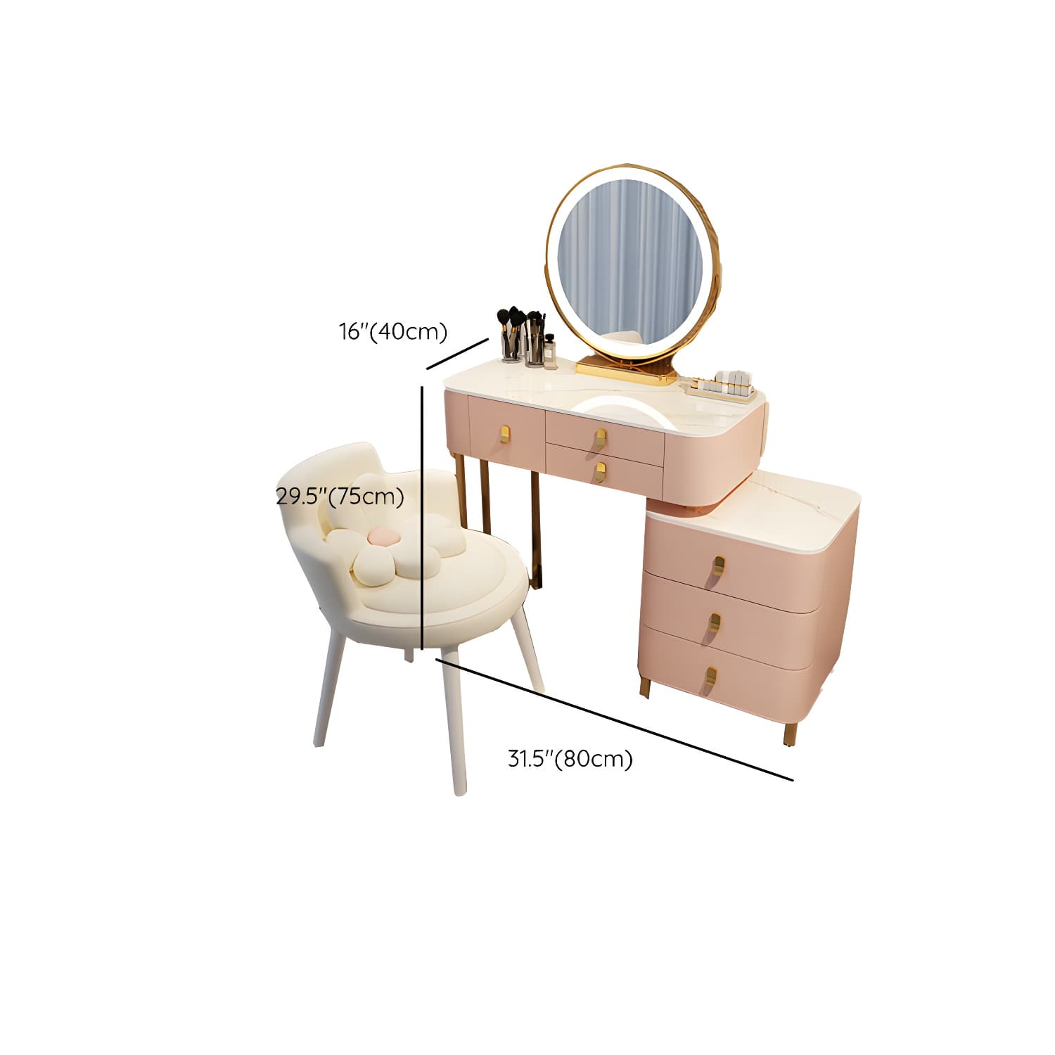 Contemporary Make-up Vanity with Stone Top and Storage Drawers - image 16