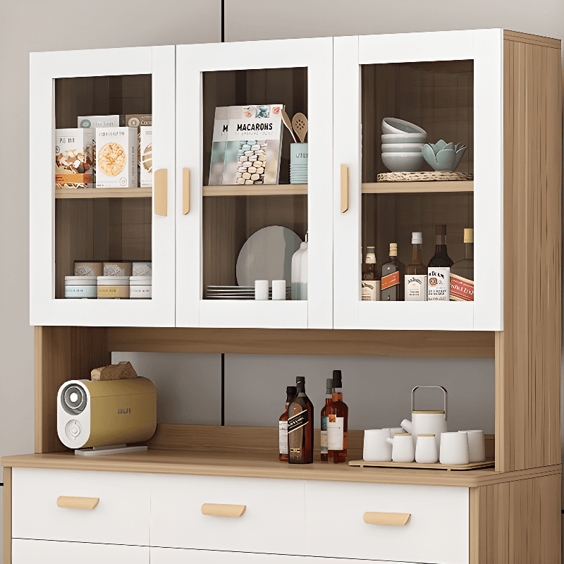 Modern Glass Doors Freestanding Wood Countertop Sideboard with Kitchen Appliance Storage - image 10