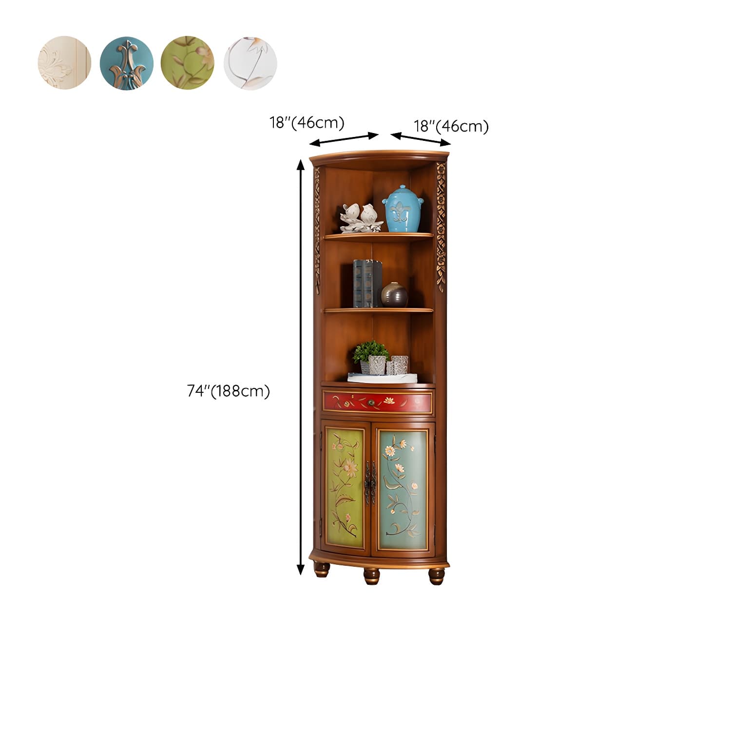 Rustic Corner Accent Cabinet with Wood Counter Top, Drawers, and Cabinet, Small Size - image 14