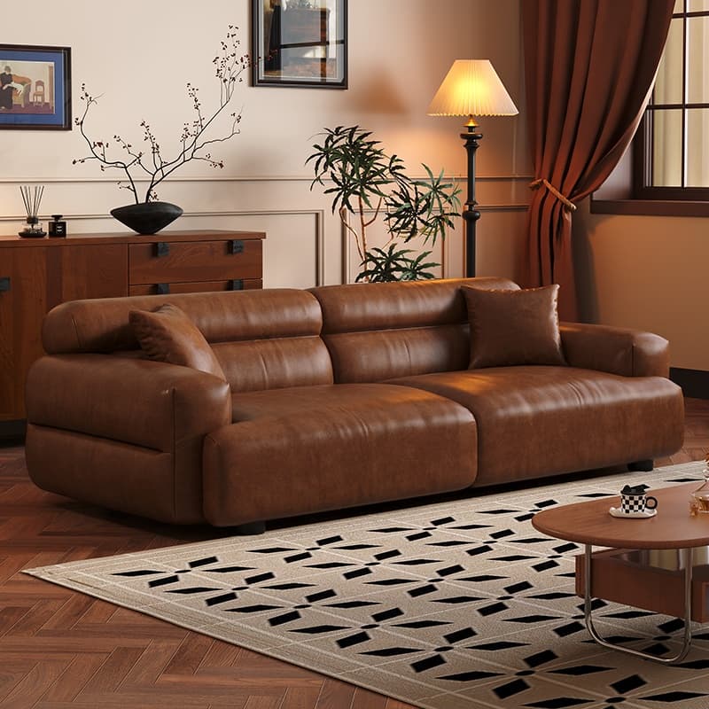 Modish Solid Color Scratch-durable Standard Sofa in Midnight Black/Mocha/Amber Color, Seats 3/2-seater with 2 Pillows - image 3