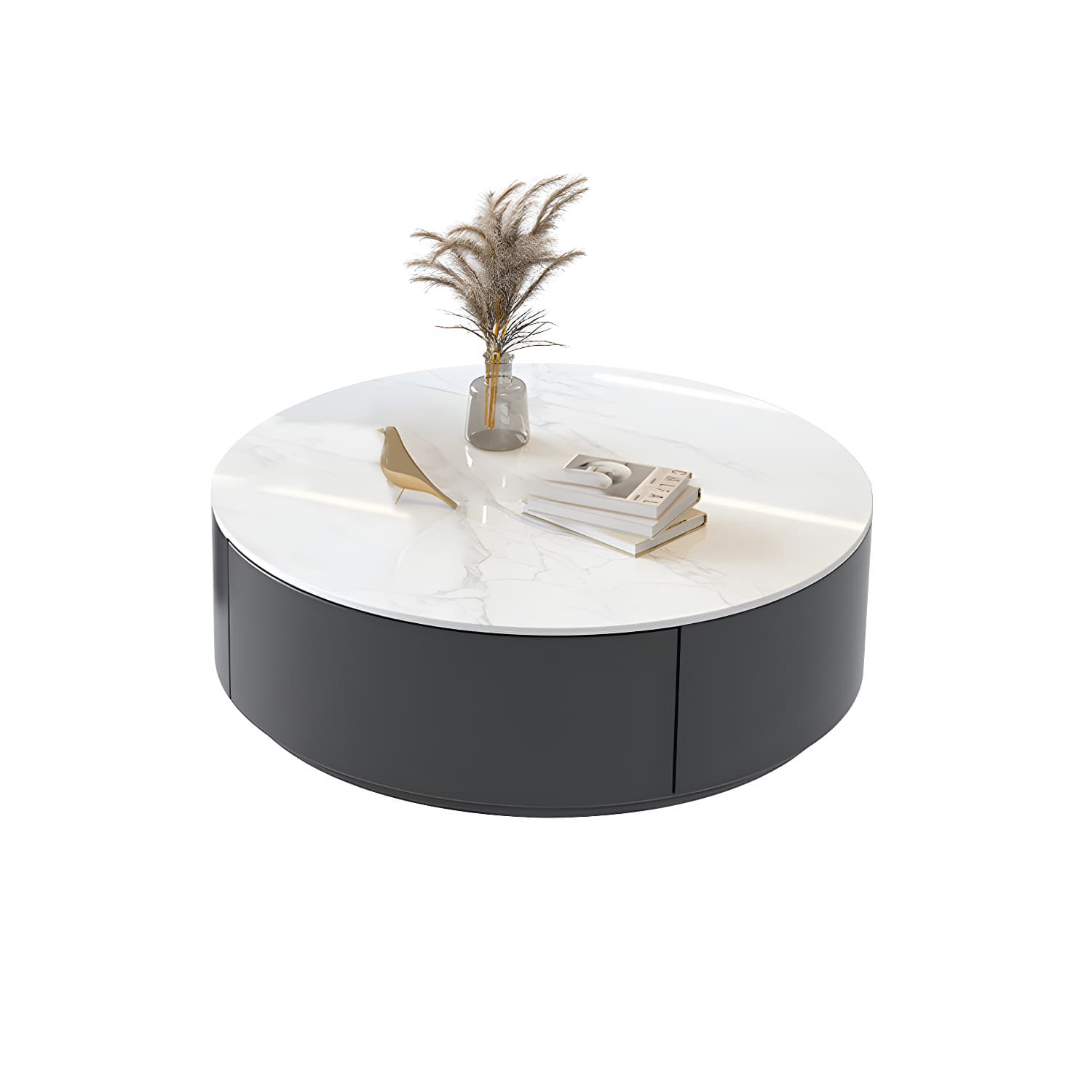 Stone Top Coffee Cocktail Table with Drawer Drum Contemporary Round - image 11