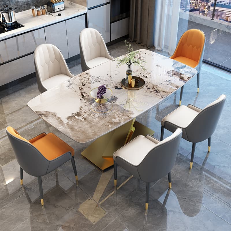 Modern Rectangle White Stone Dining Table 4 Person/Seats 6/For 8 Standard Height Fixed Table