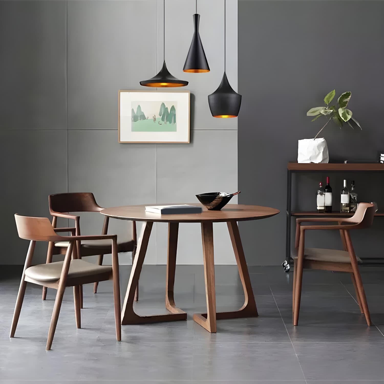 Round Dining Room Table Set 1/2/4 Pieces Modern Solid Wood Dining Room and Arm Chairs