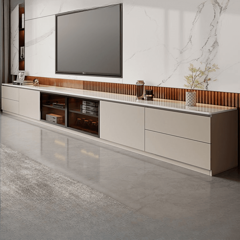 2-Cabinet & 4 Drawers Trendy Sintered Stone TV Stand with Shelf & Cable Management - image 3