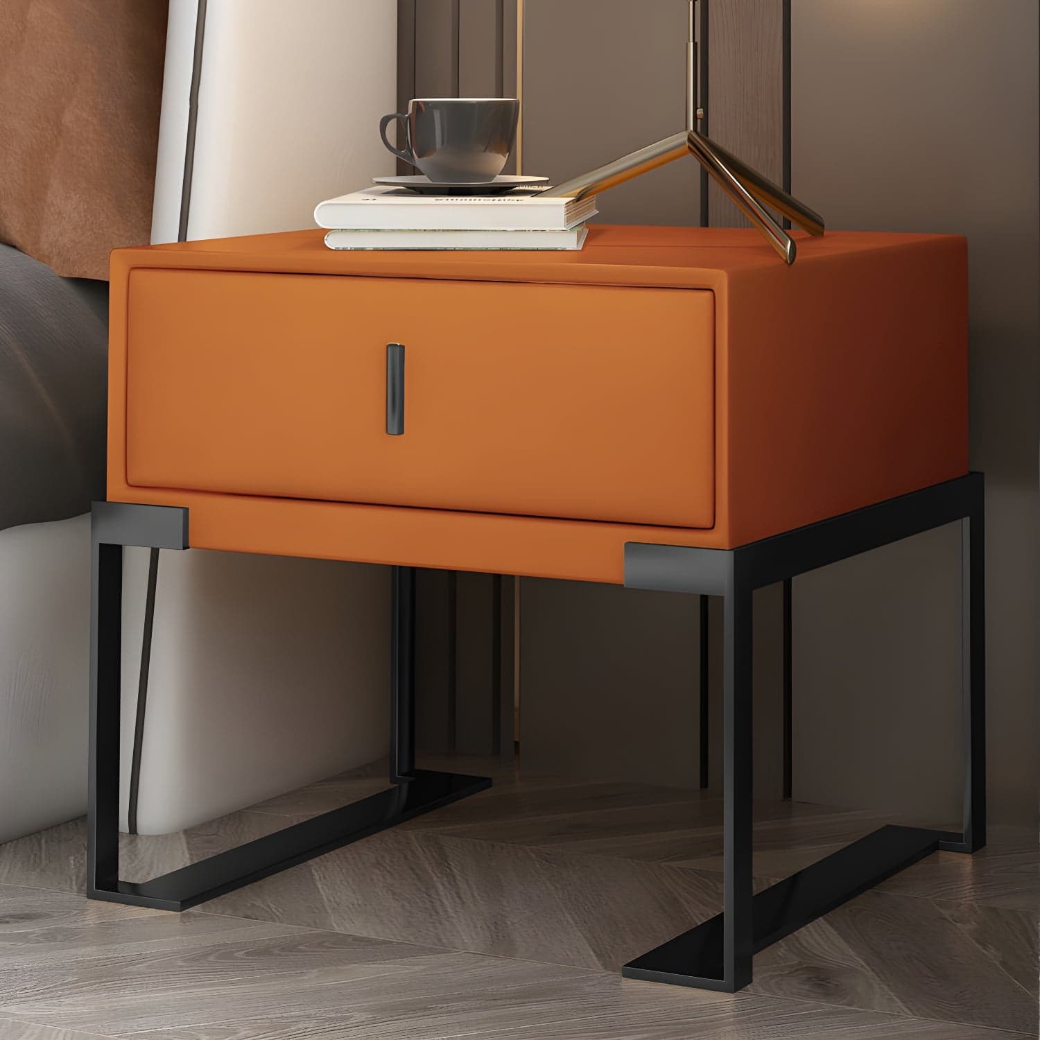 Faux Leather Nightstand 1-Drawer 21 Inch Tall Modern Legs Included Night Table - image 16