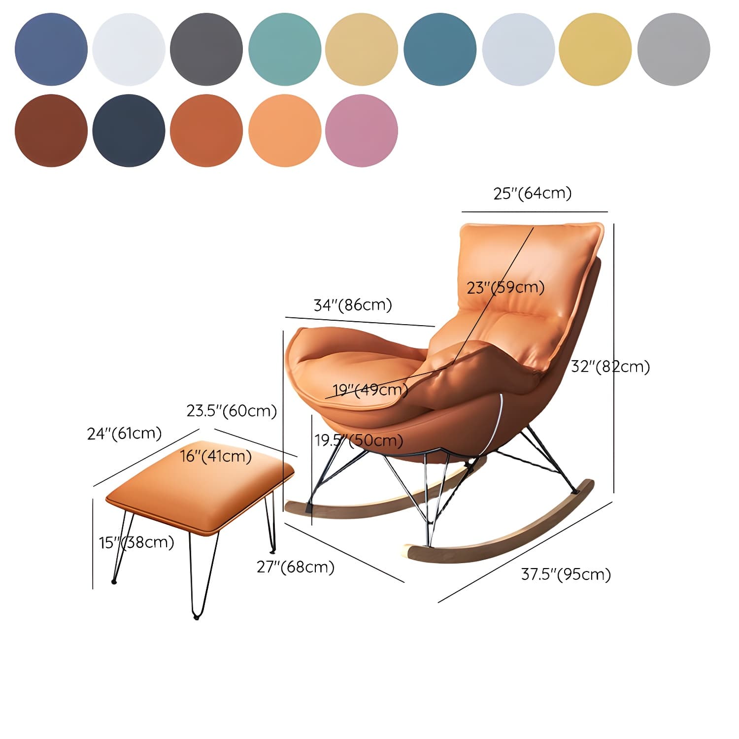 Contemporary Rocking Accent Chair Antique Finish Rocking Chair with Ottoman - image 30