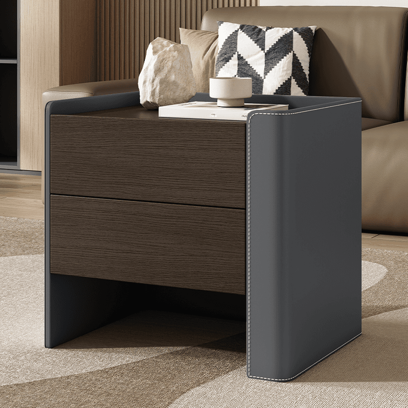 Simplistic Drawer Storage Nightstand with 2 Drawers, Wood Countertop, and Leg