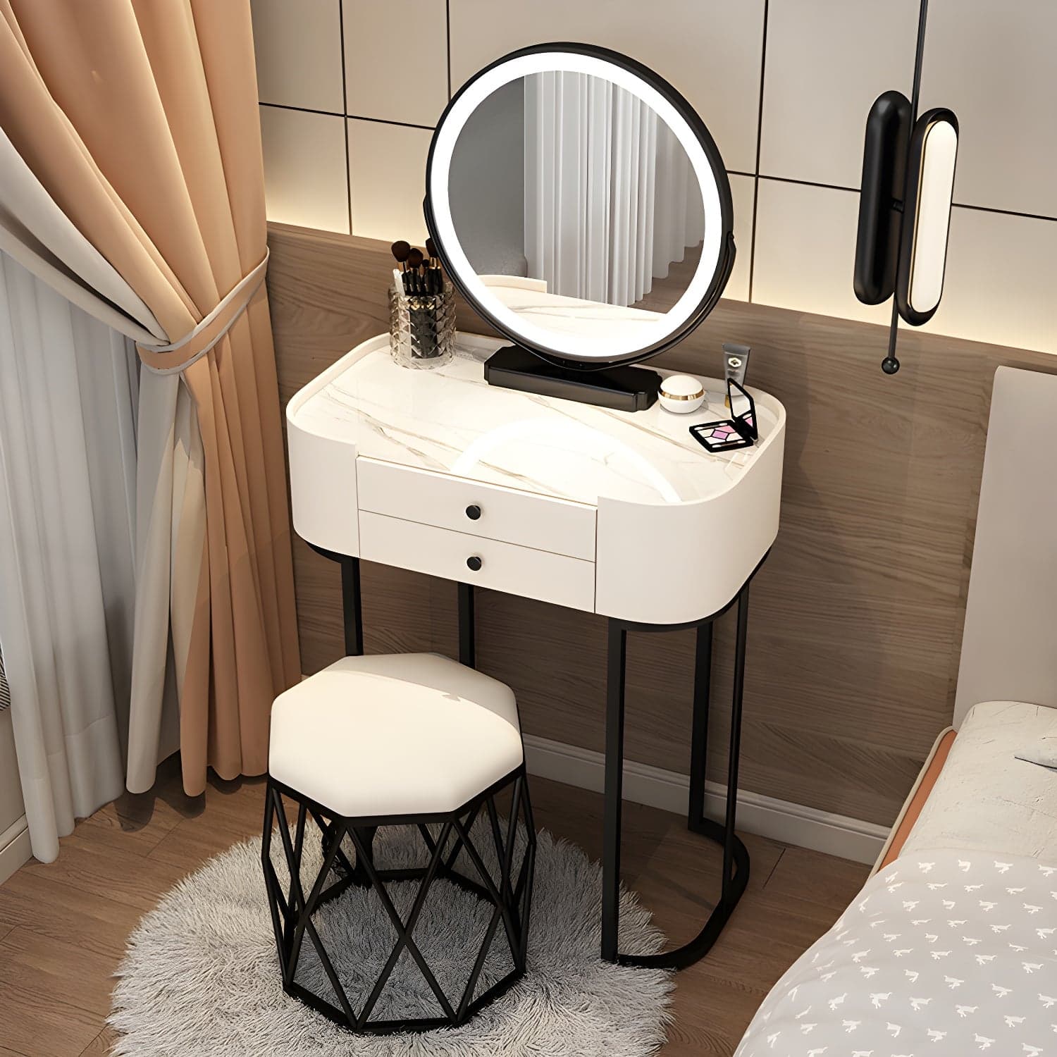 Contemporary Glass Vanity Dressing Table Bedroom Makeup Vanity Desk with Drawer - image 3
