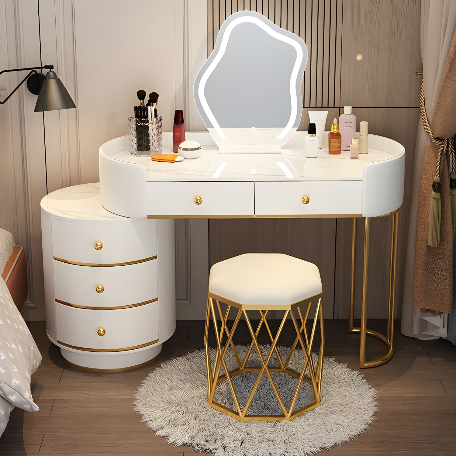 Lighted Mirror Makeup Counter Bedroom Makeup Vanity Desk Table with Drawer - image 8