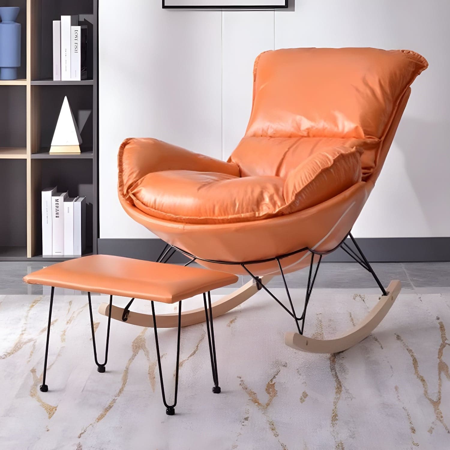 Modern Upholstered Rocking Chair with Ottoman Set - Natural Wood Legs - image 7