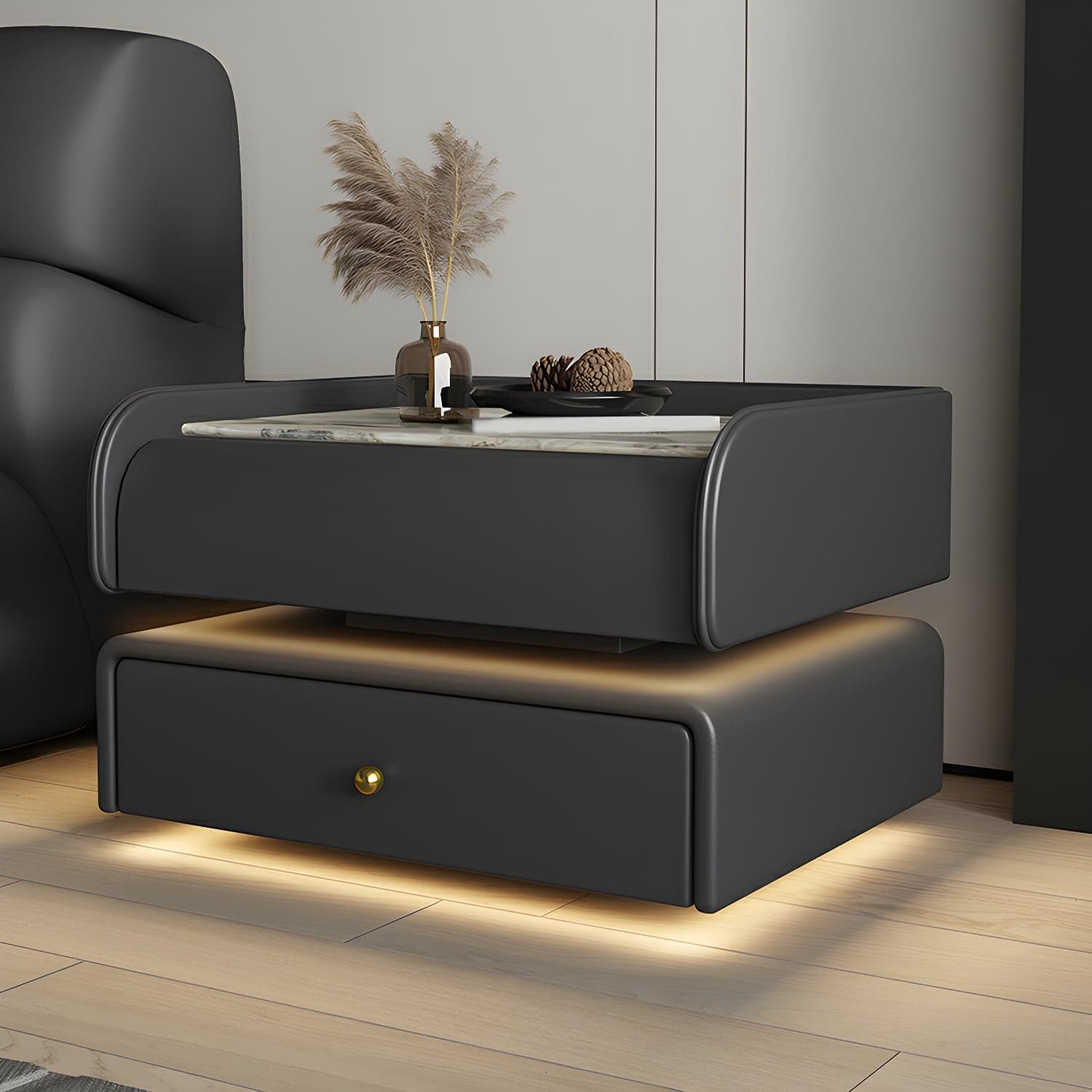 Modernism Bedside Cabinet Made from Leather and Wood for Bedroom - image 3
