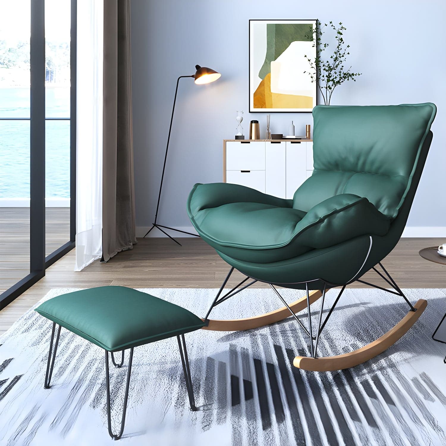 Contemporary Rocking Chair Solid Wood Rocker Chair with with Seat Cushion - image 3