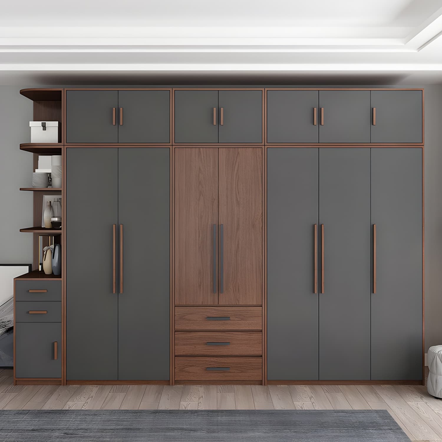 Traditional Wood Wardrobe Armoire with Drawers, Shelves, and Clothing Rod - image 5
