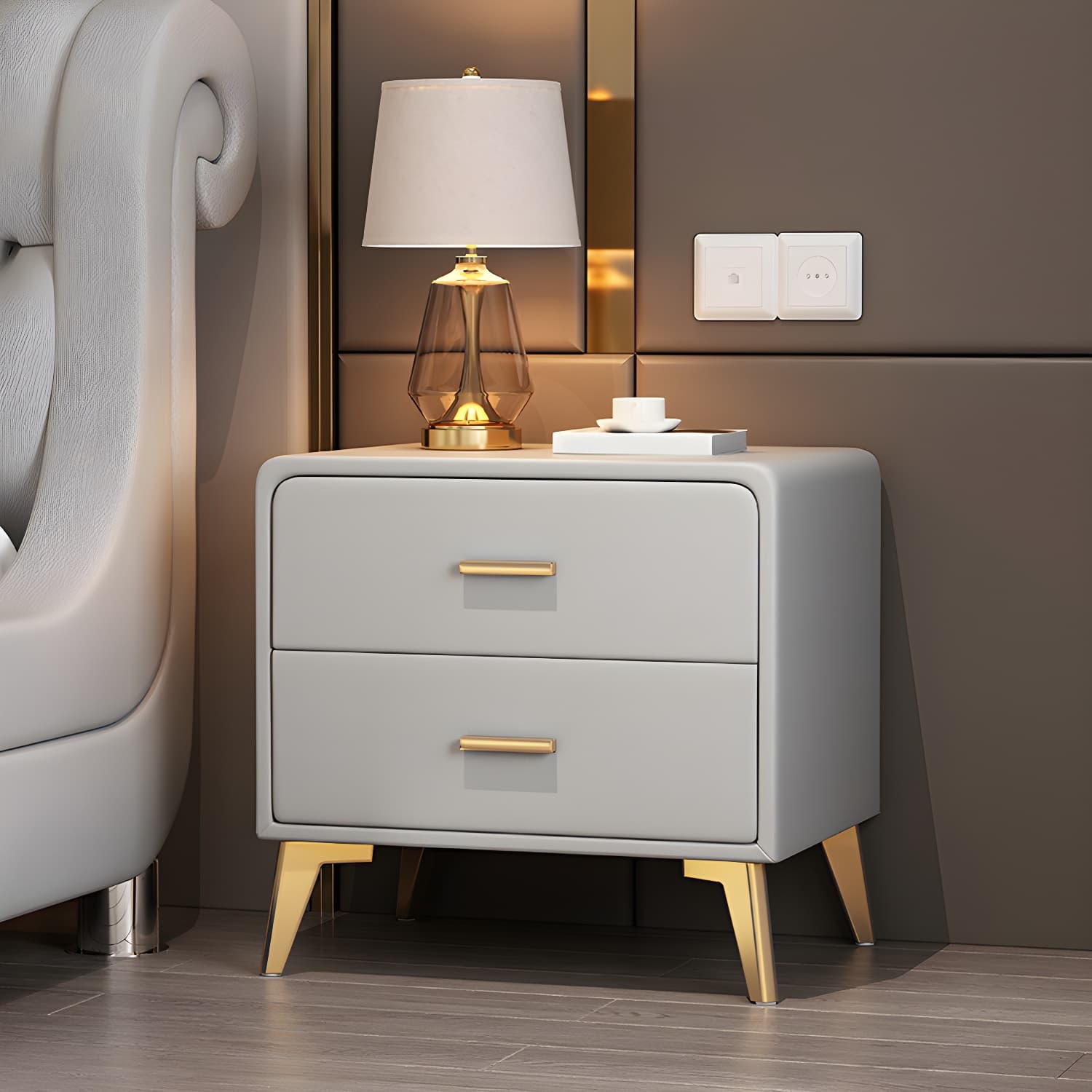 Faux Leather Modern Nightstand with Drawer Storage - Small Size, 2 Drawers - image 14