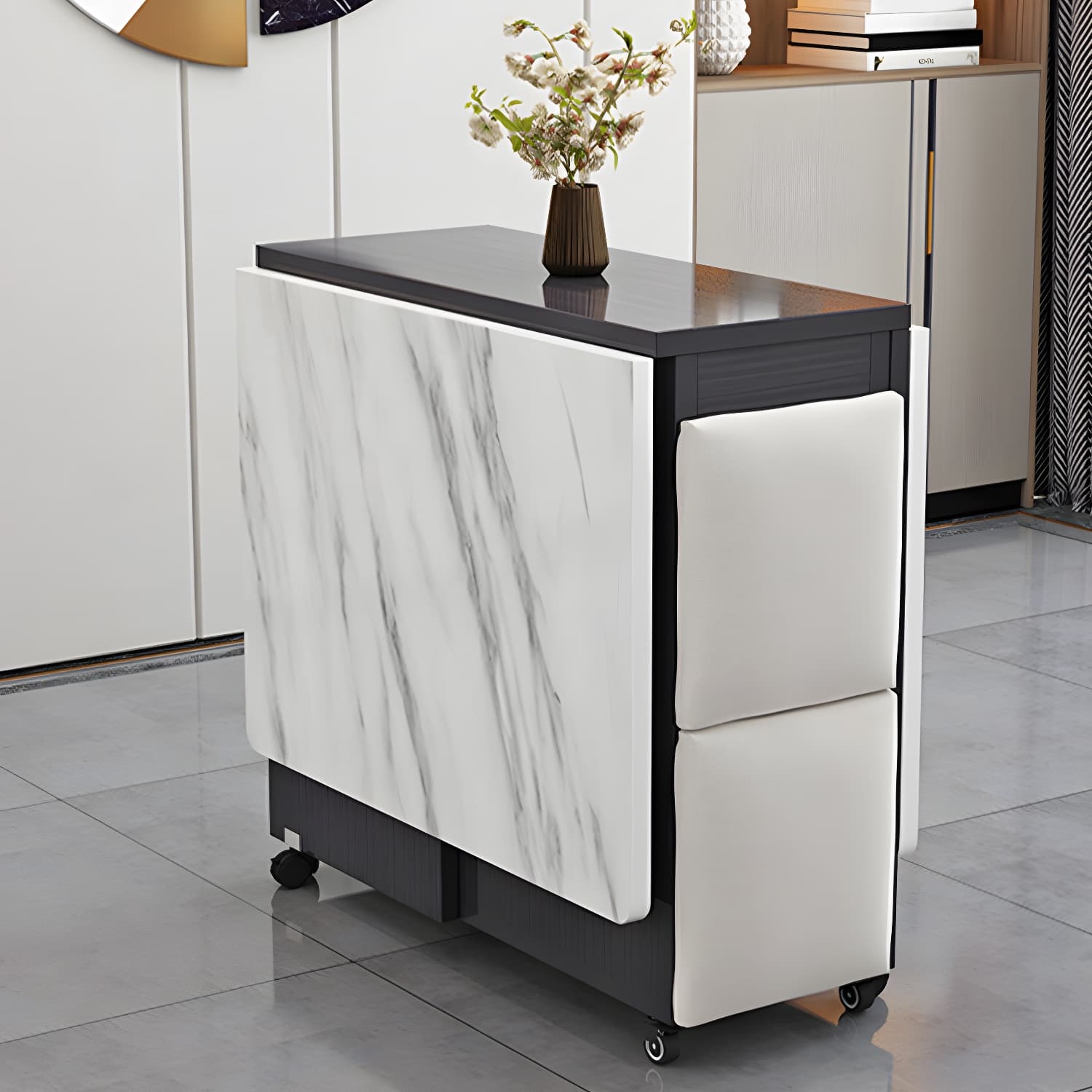 5-Piece Modern Wood Dining Set with Rectangle Table and White Backless Stools - image 12