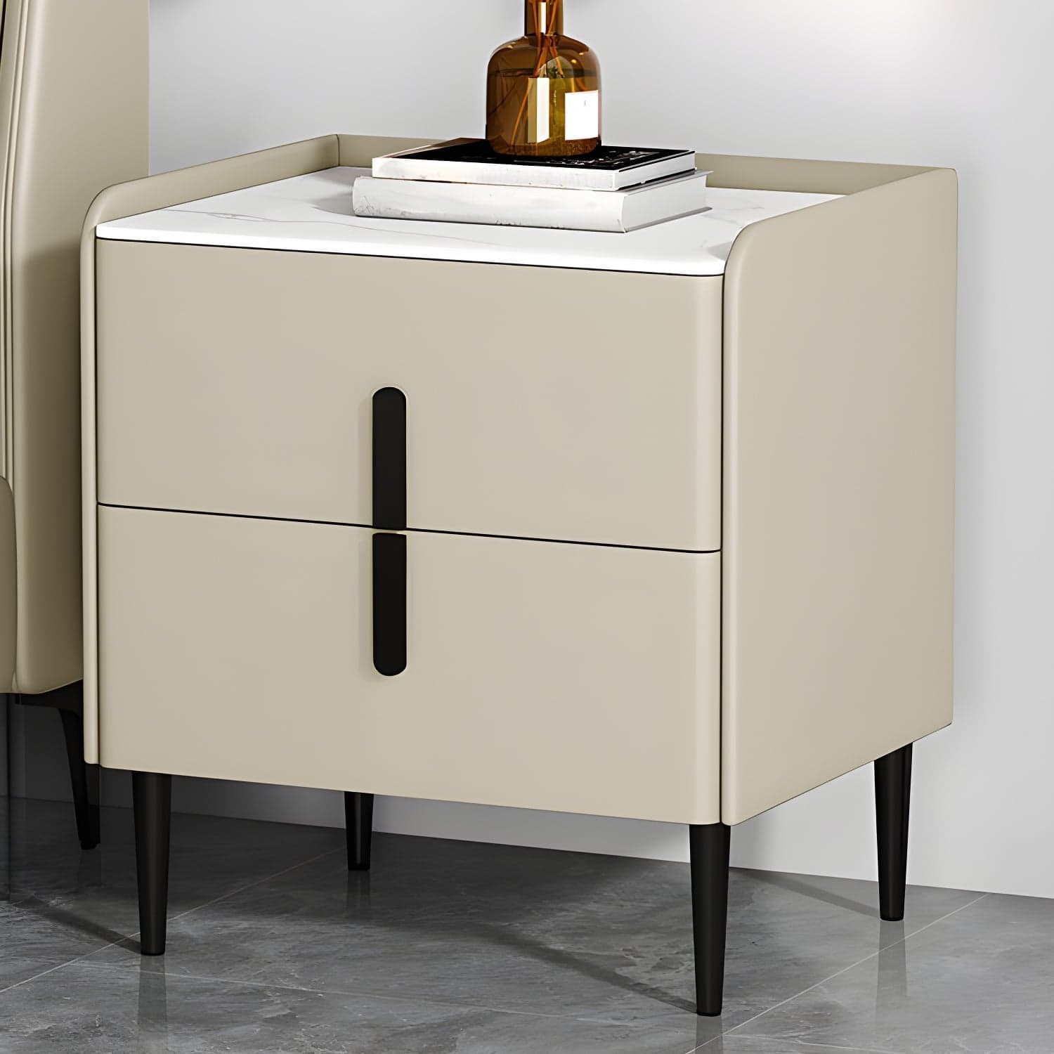 Stone Accent Table Nightstand Modern Bedside Cabinet for Bedroom - image 6