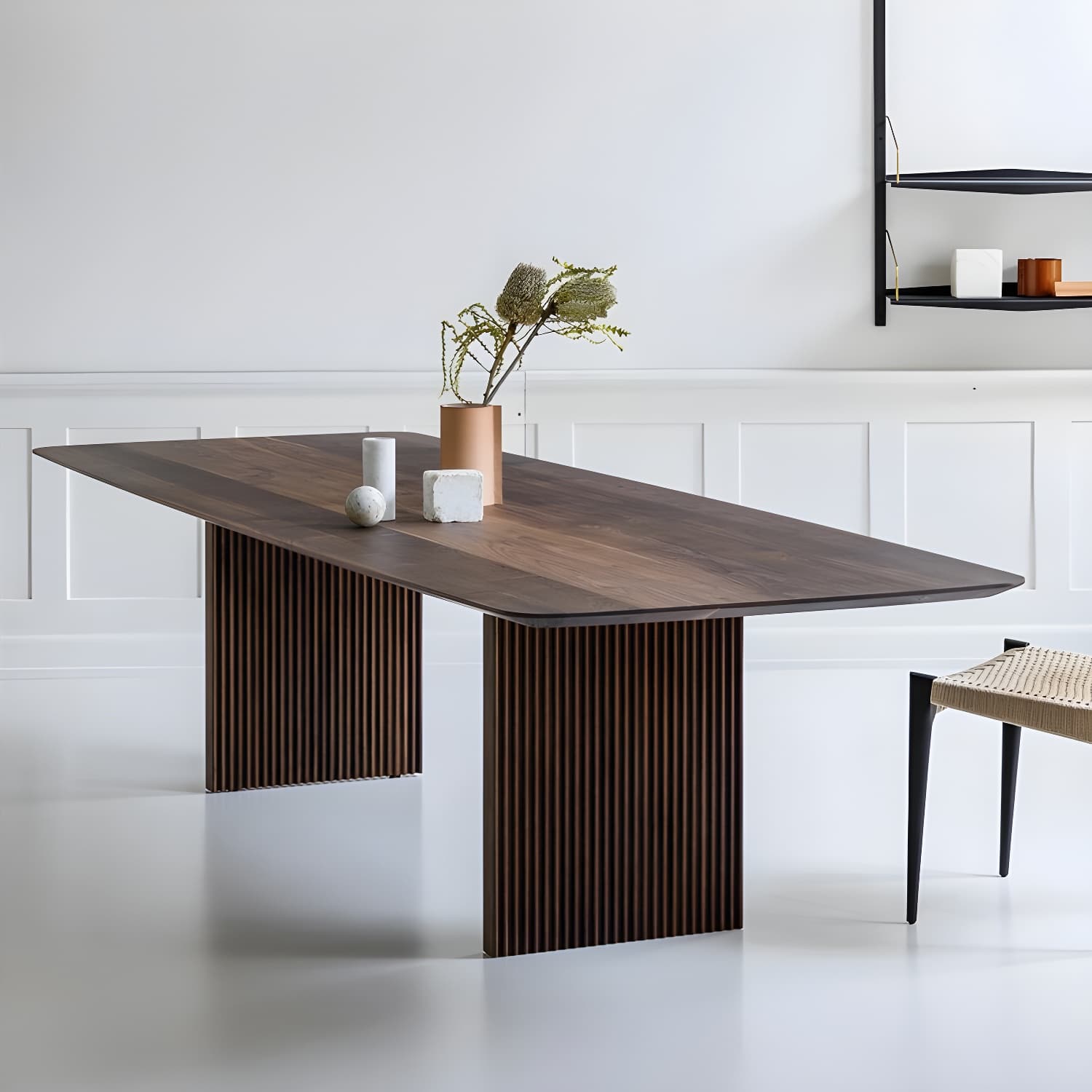 Pine Solid Wood Dining Site Table Modern Rectangle Double Pedestal Dining Table - image 3