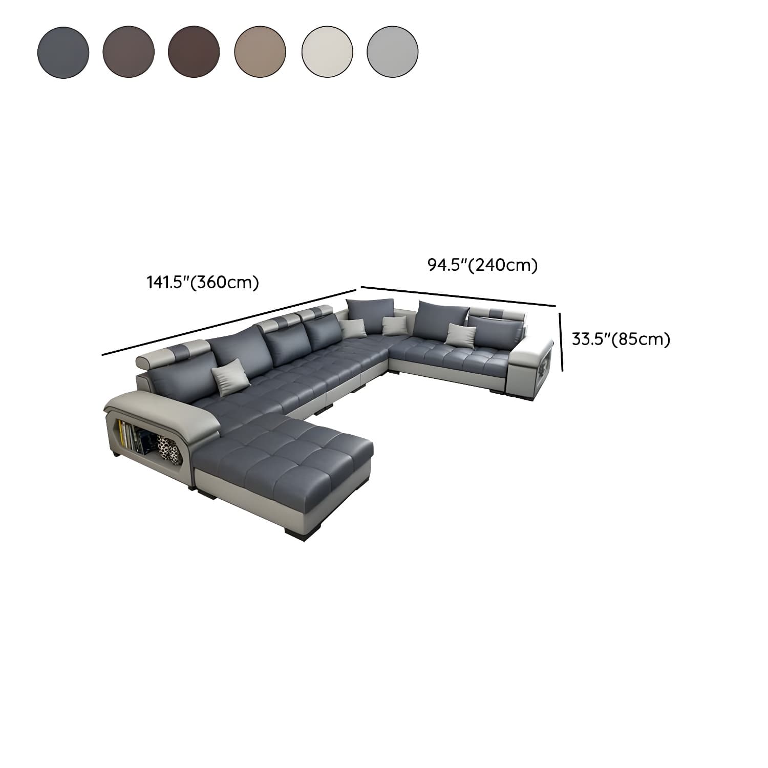 Modern Wooden U-Shape Reversible Modular Corner Sectional Set with Storage and Ottoman - image 22