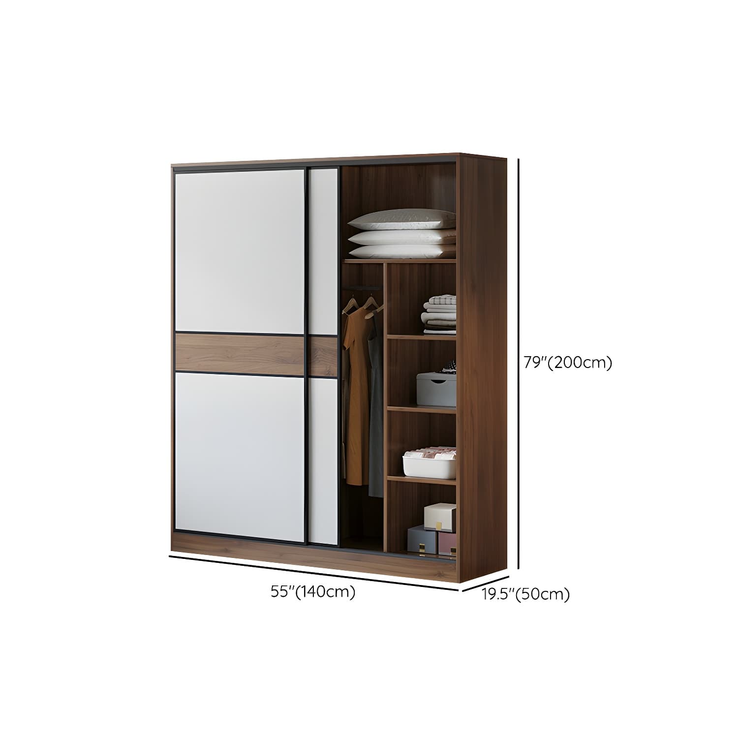 Modern Brown Wood Wardrobe Armoire with Sliding Doors, Shelves, and Clothing Rod - image 13