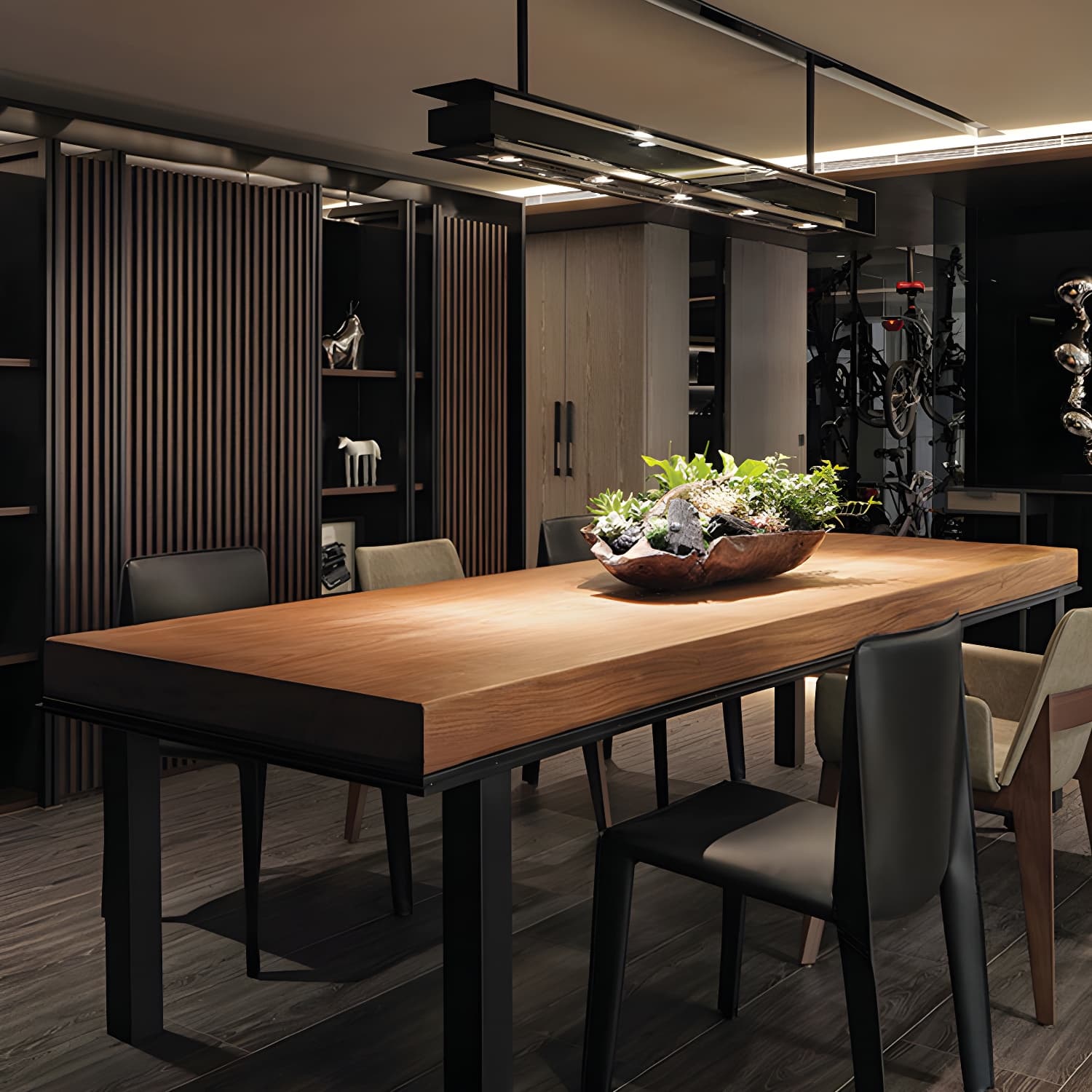 Industrial Rectangle Dining Table Pine Solid Wood Table with 4 Black Metal Legs