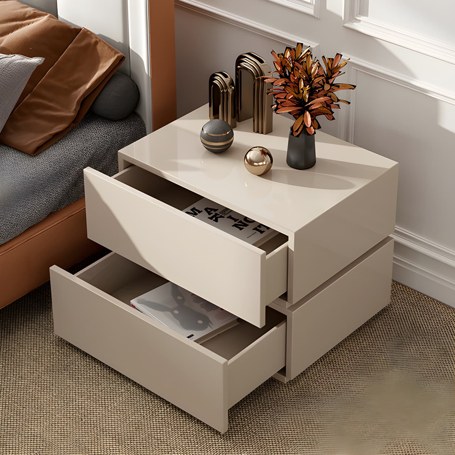 Contemporary Drawer Storage Wooden Accent Table Nightstand 15.7" Wide - image 14