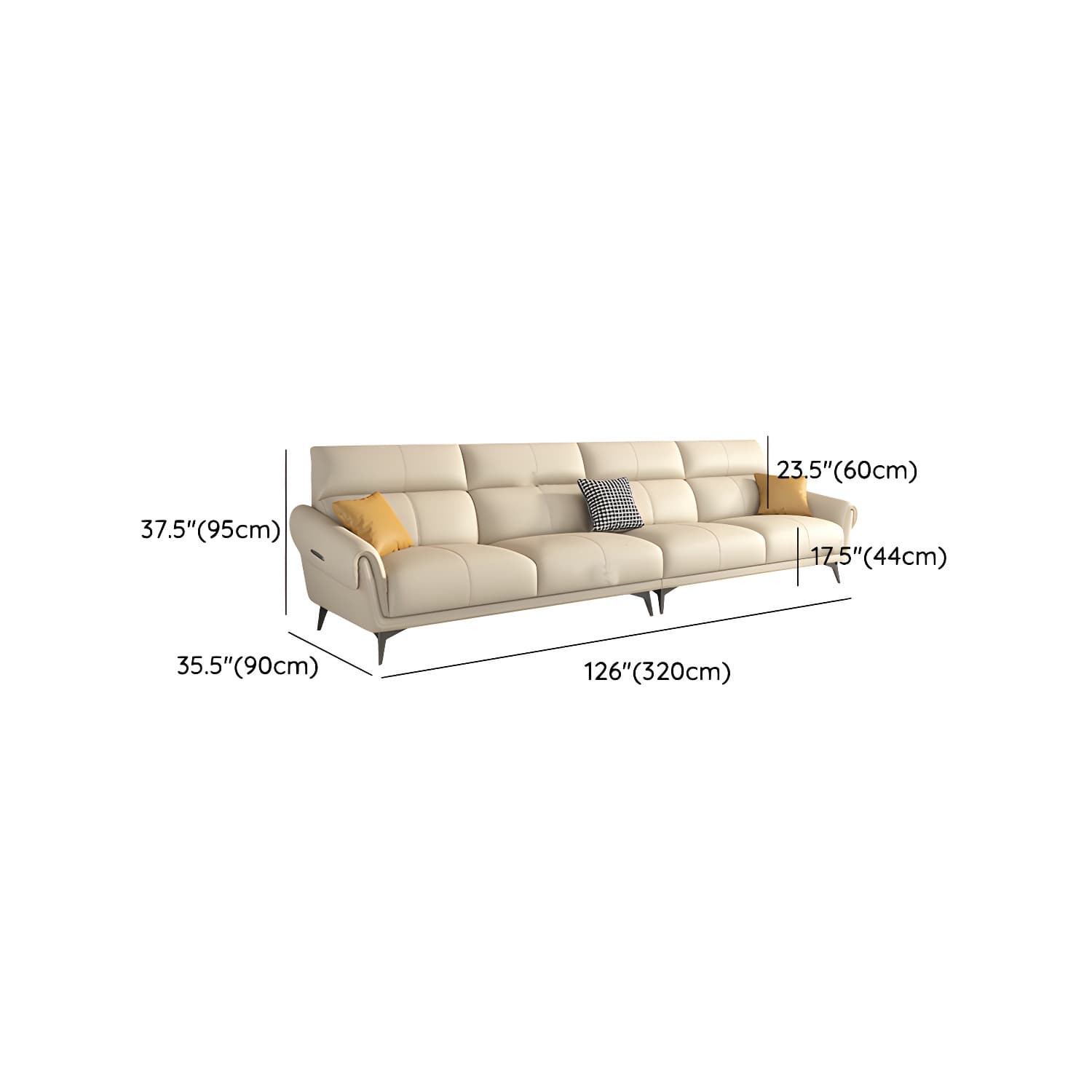 Faux Leather Flared Arm Sofa in Beige of 37.4" H with Cushions - image 17