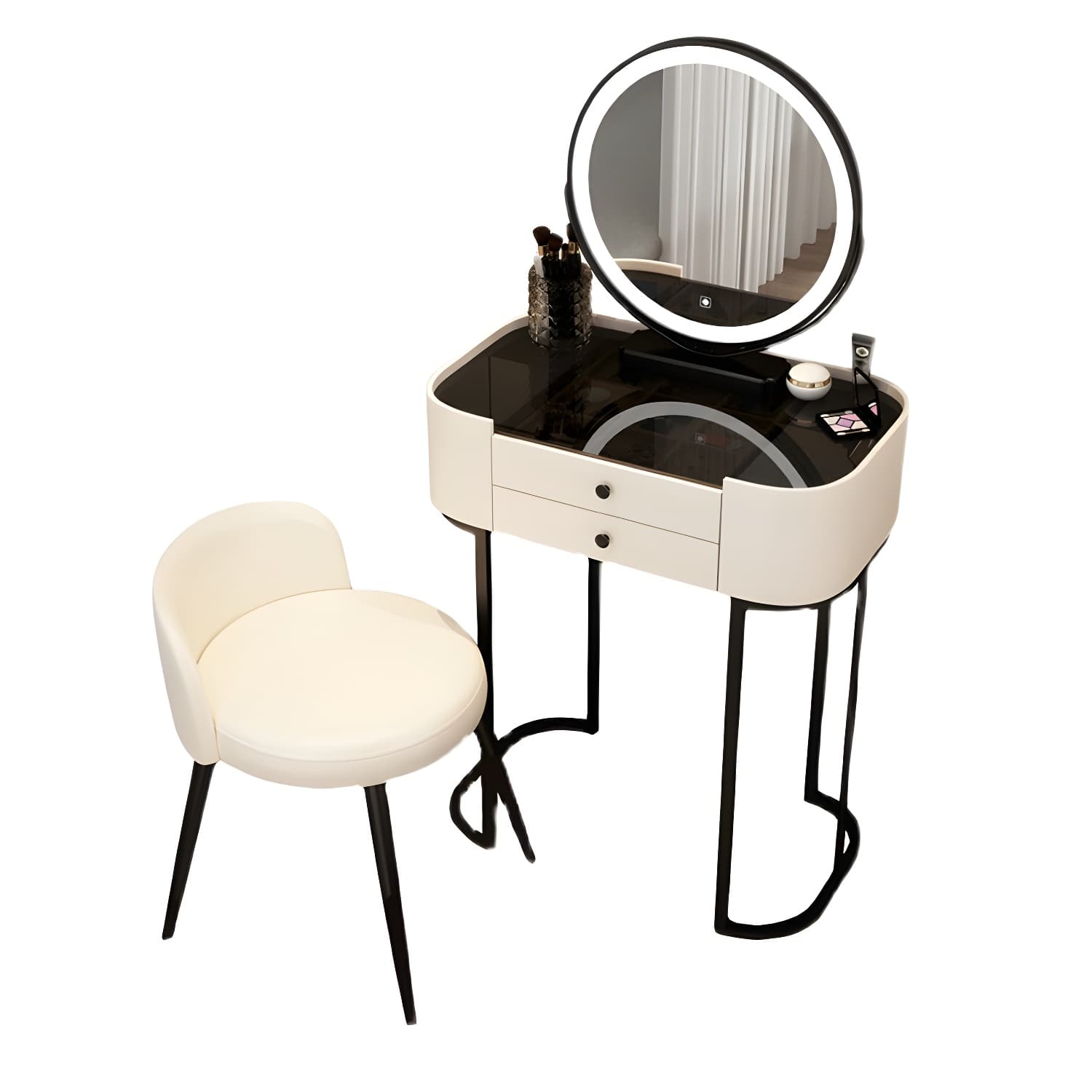 Contemporary Vanity Makeup Dressing Table Stool Set with Mirror - image 7