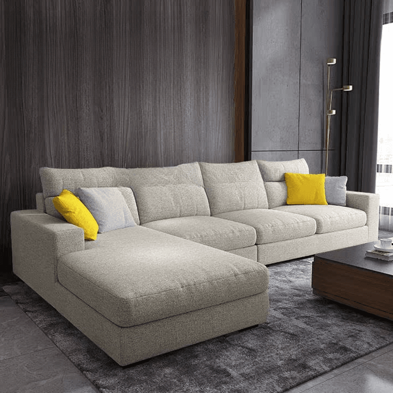 L-Shape Sofa Chaise with Pillow Back, Azure/Cream Upholstery, Square Arm, Slipcover, and 1 Chaise - image 7