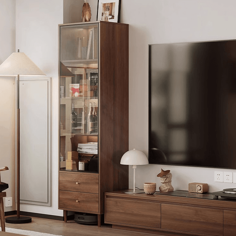 Rectangular Accent Cabinet with Closet, Glazed Door, Adjustable Shelf, Cabinet Knobs in Midnight Black/Sepia, Soft Close Drawer - image 3