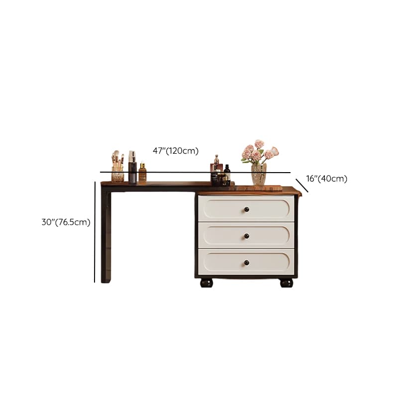 Modish Large/Standard Vanity Set with Natural Wood Table Top, White Seating, 3 Drawers, Light Up Mirror, and Chair - image 6