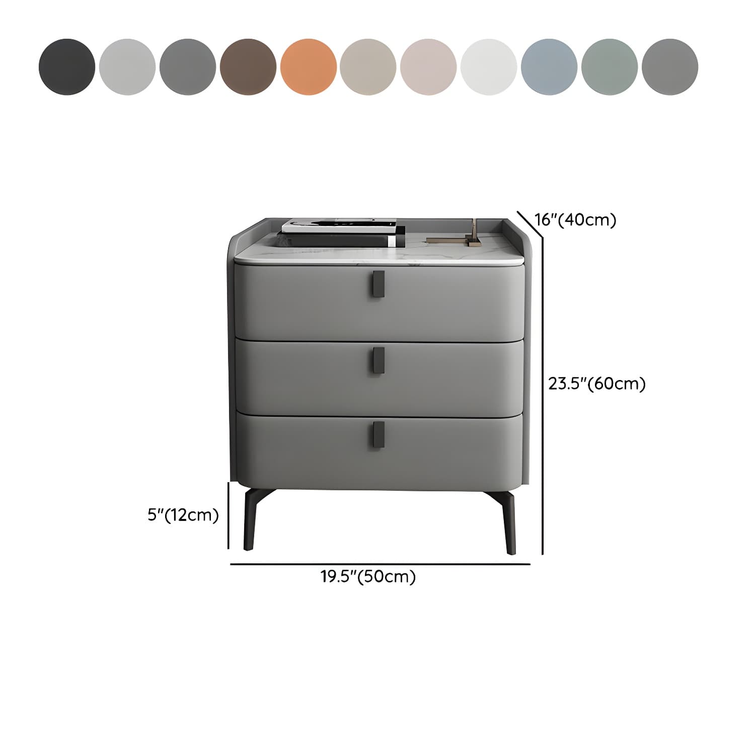 Modern Wooden 3-Drawer Nightstand Stone Countertop with Legs Partial Assembly Required - image 21