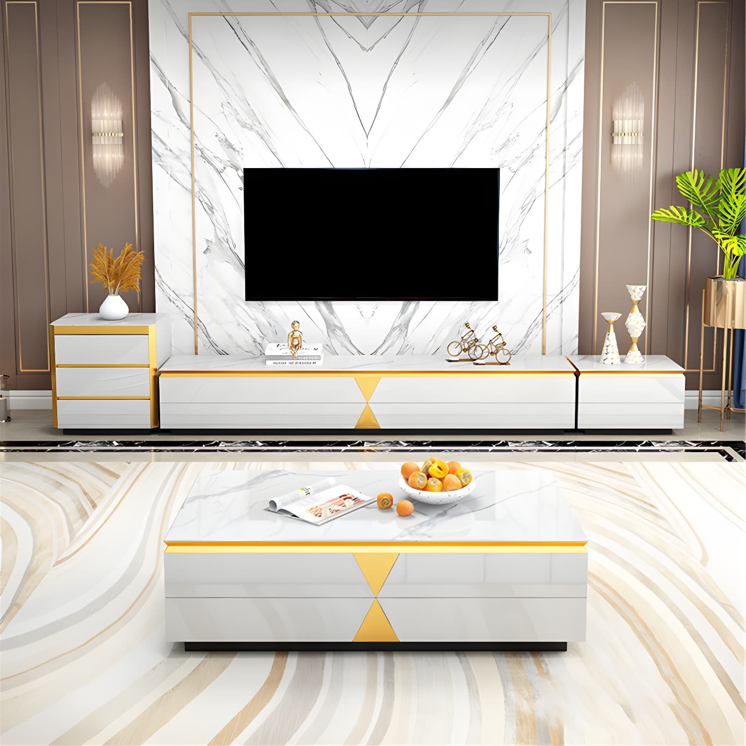 Enclosed Storage TV Media Console Glam TV Stand for Living Room - image 4