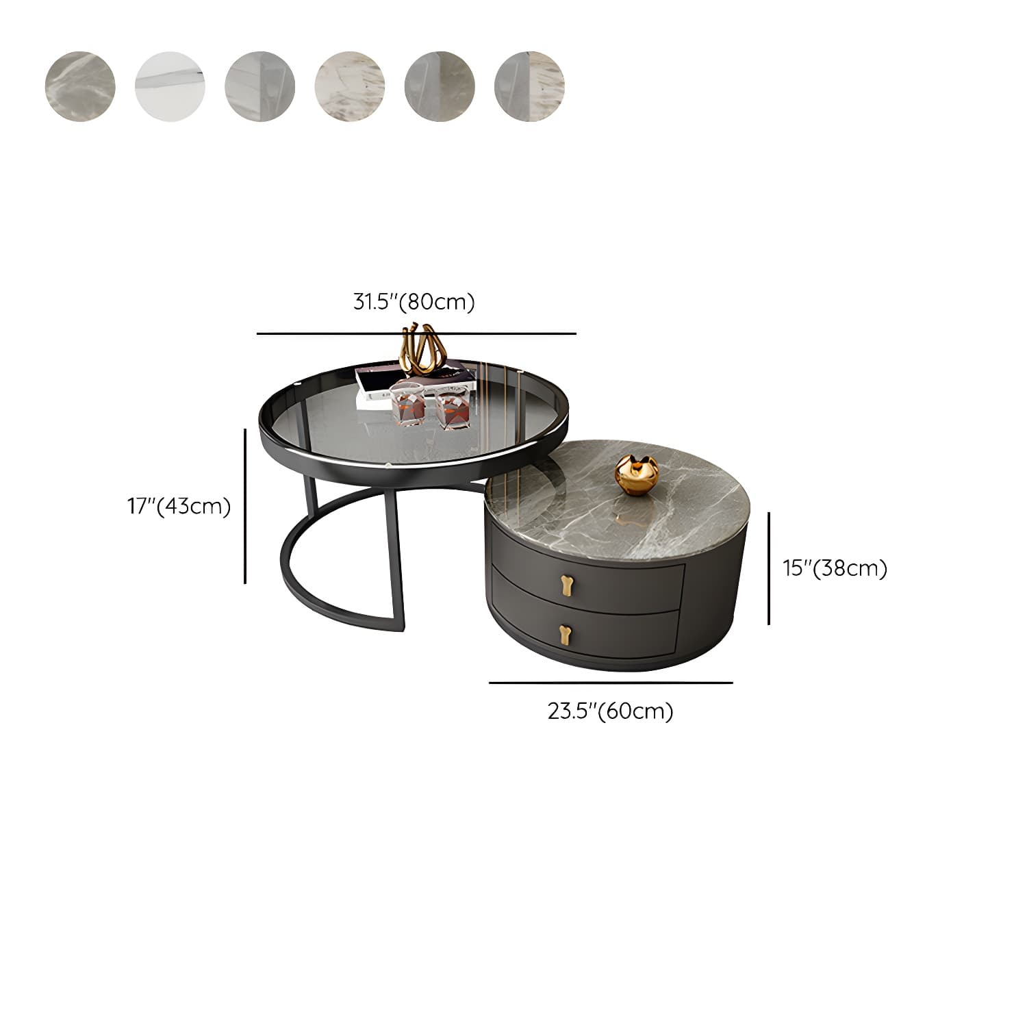 Modern Coffee Cocktail Table Round Nesting Coffee Table Set with Drawer - image 17