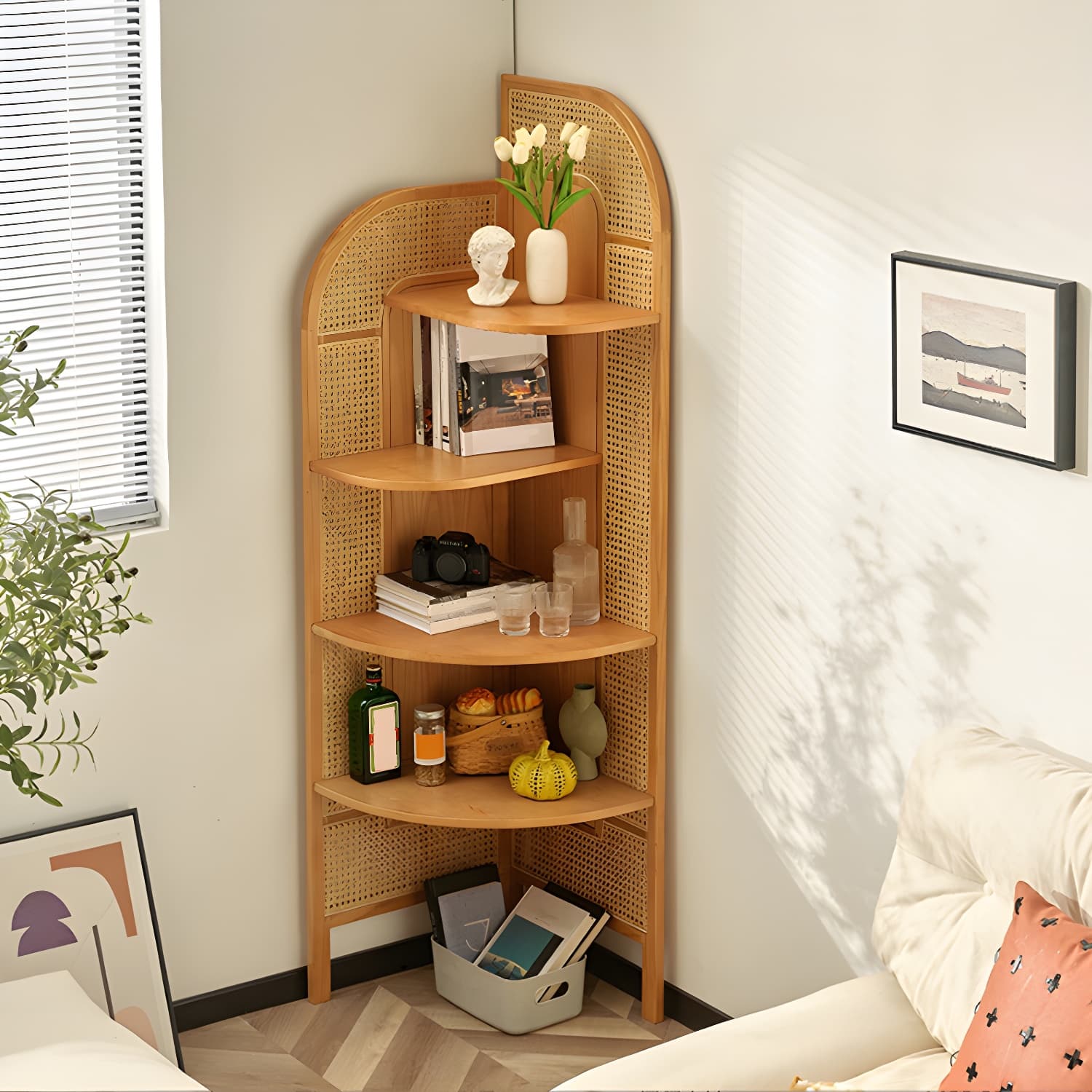 Corner Scandinavian Accent Chest with Wood Countertop and 4 Shelves, Ash Wood Species, Straight Legs - image 3