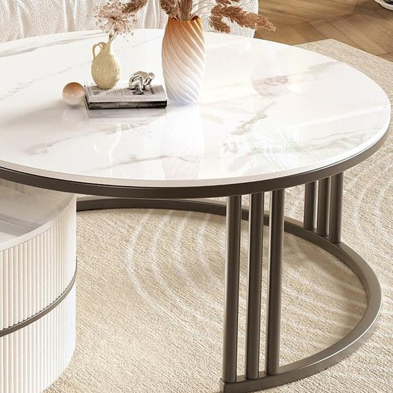 Steel Frame 2-Set Nesting Coffee Tables with Storage Drawers Glam Style Round Tables Standard Size - image 9