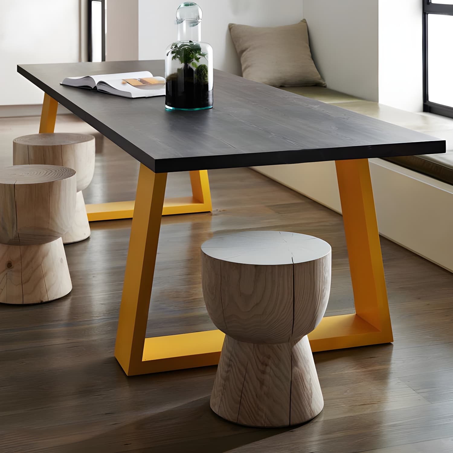 Contemporary Rectangle Dining Table Solid Wood Top Table with Sled Base - image 3