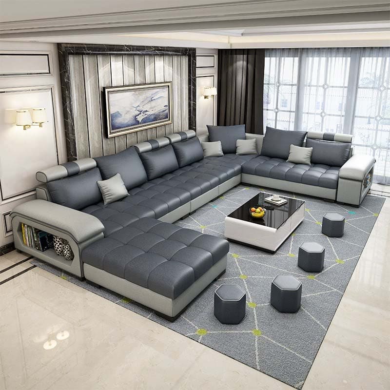 Modern Wooden U-Shape Reversible Modular Corner Sectional Set with Storage and Ottoman - image 14
