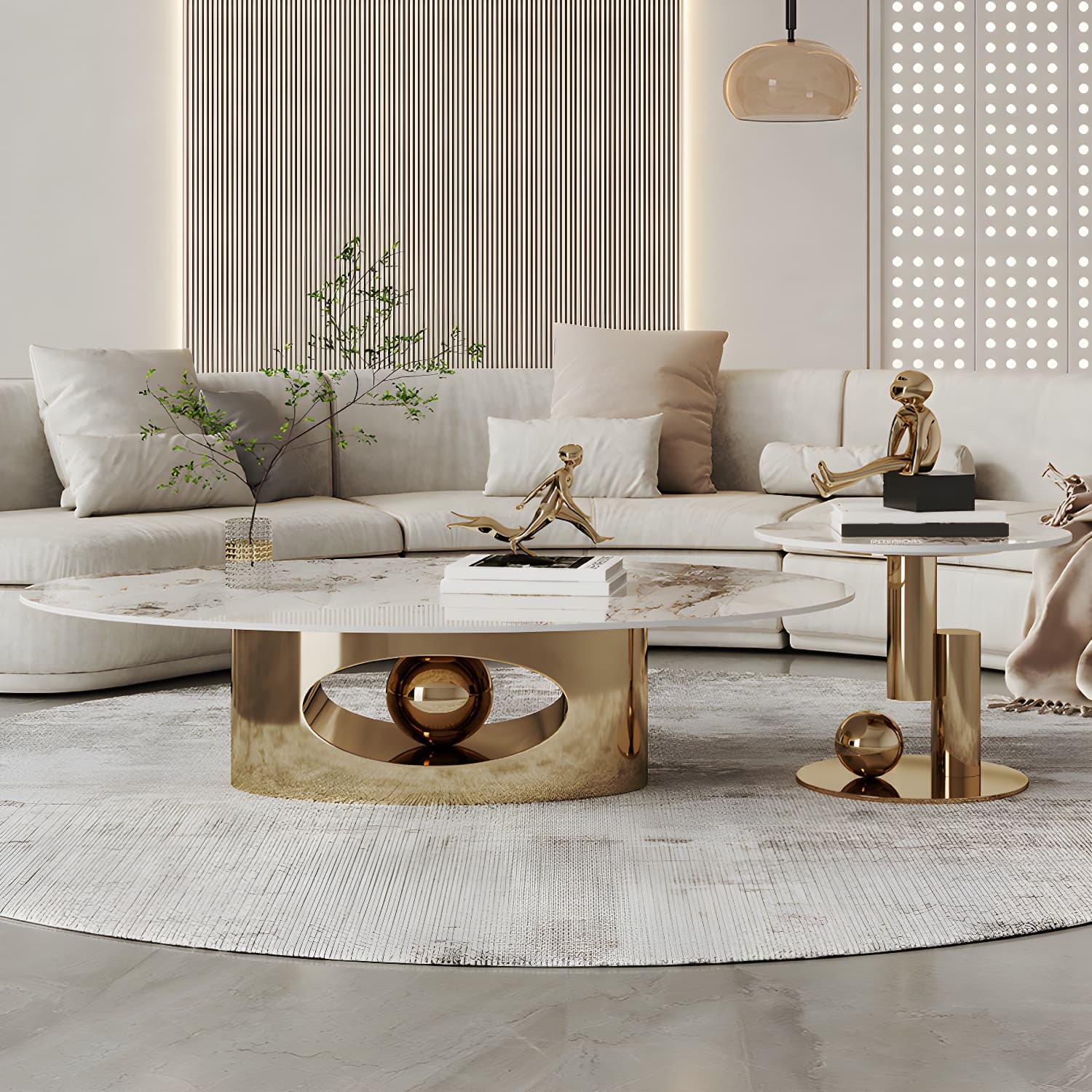 Slate Single Coffee Table Pedestal Glam Nesting Coffee Table Set