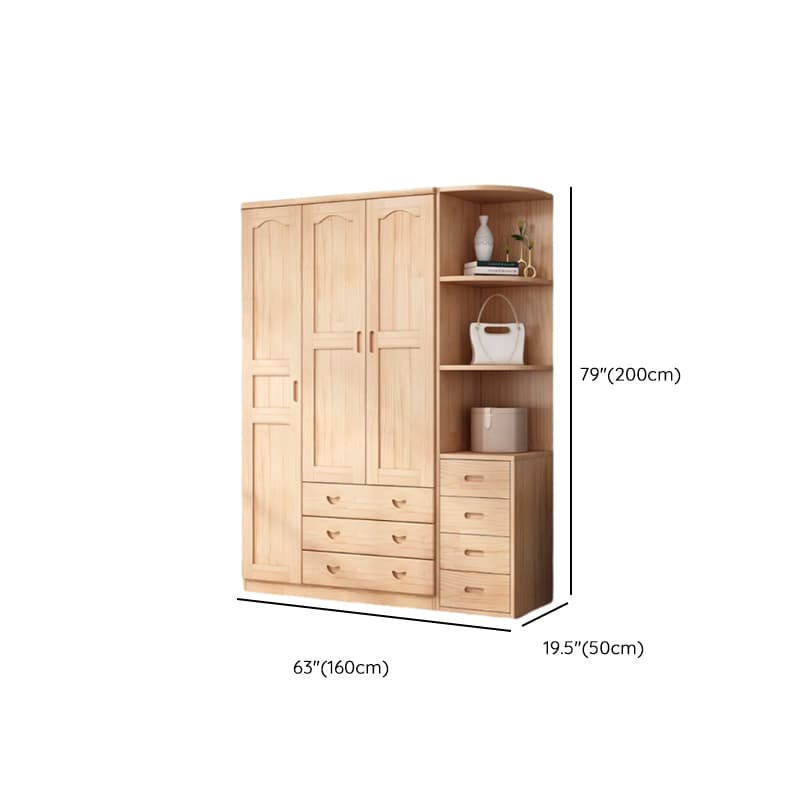 Modish Natural Color Reclaimed Wood Wardrobe Armoire with Soft Close Drawer, Soft Close Door - image 24