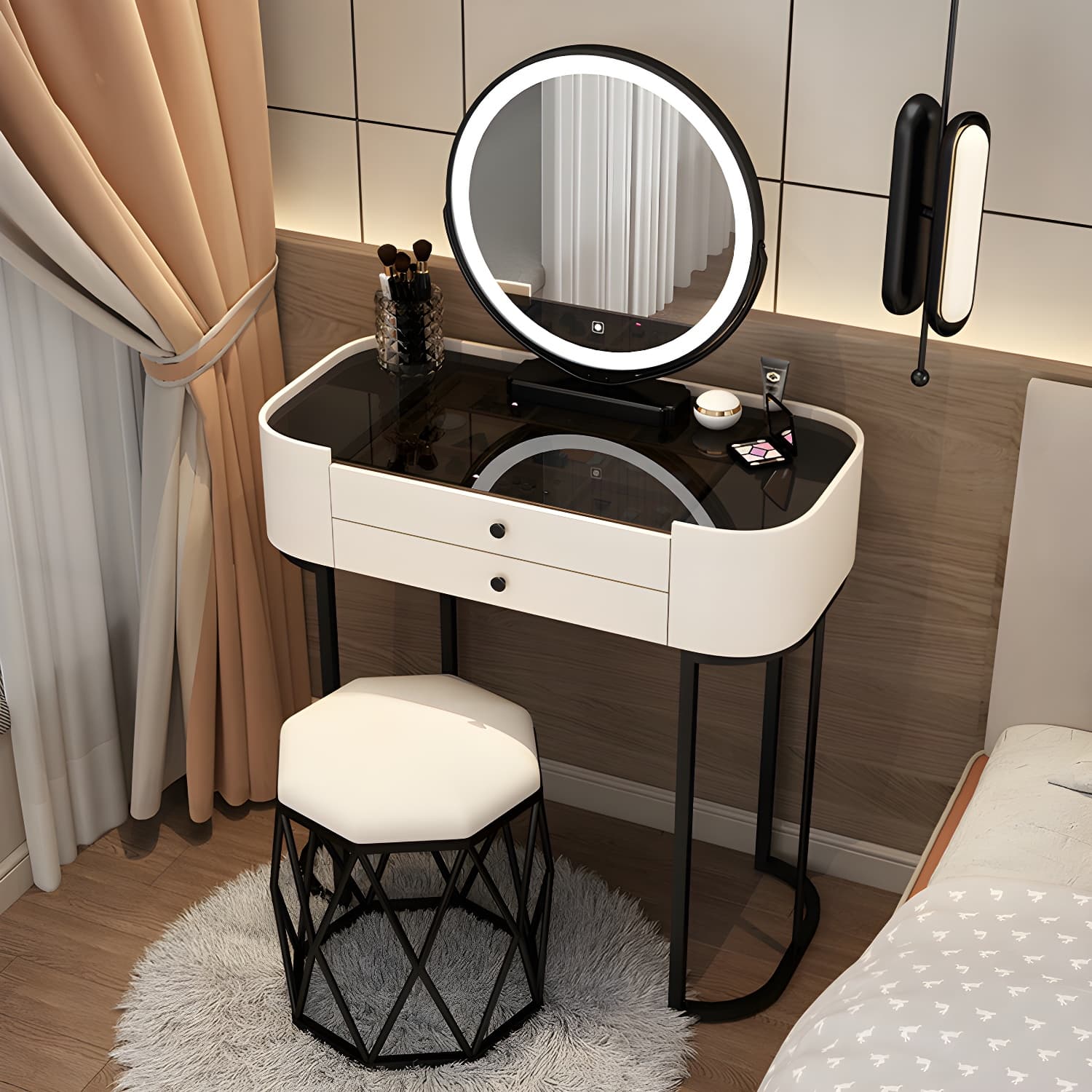 Contemporary Glass Vanity Dressing Table Bedroom Makeup Vanity Desk with Drawer - image 8