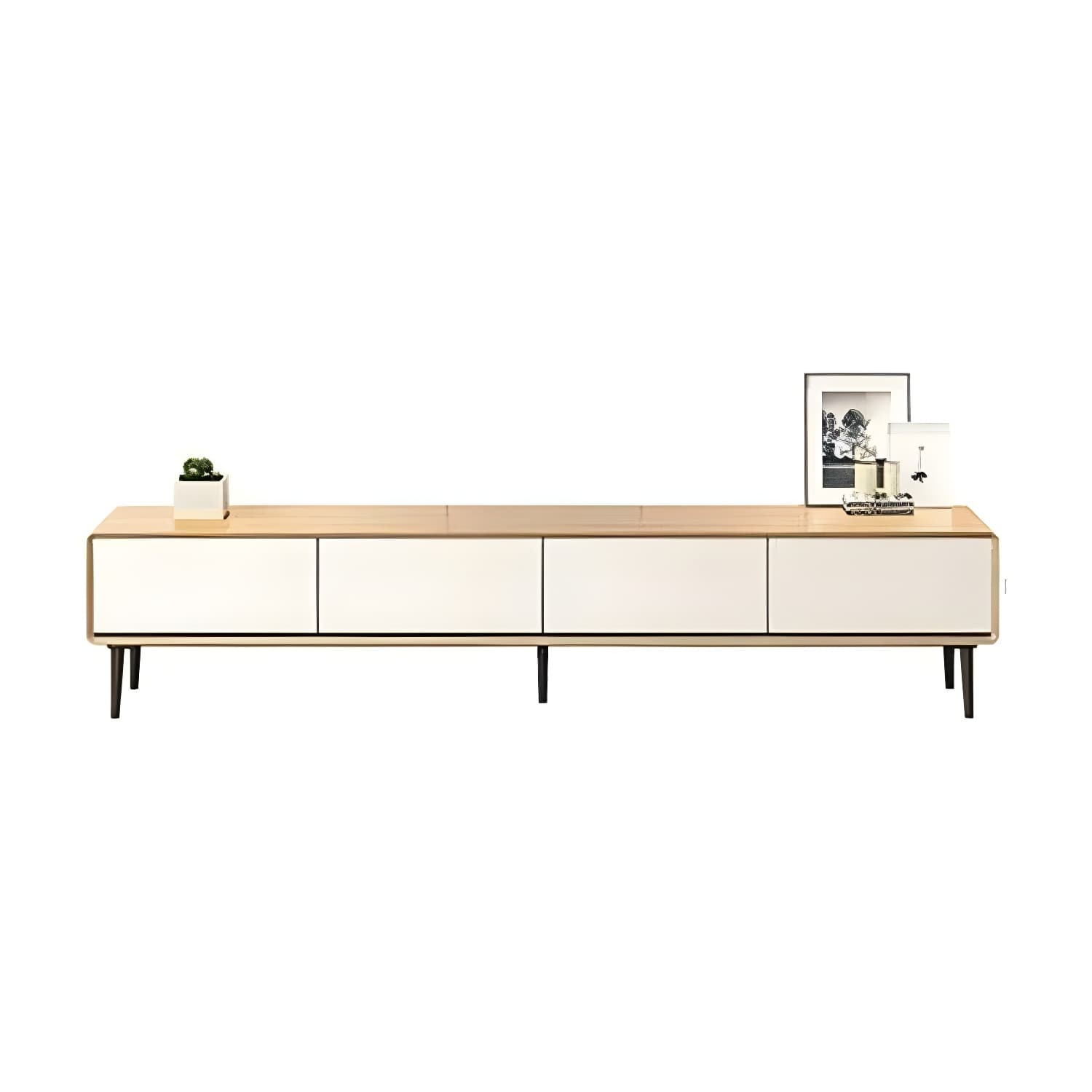 Modern Wooden Long and Low TV Stand with 4 Drawers, No Assembly Required, Dark Tone - image 15