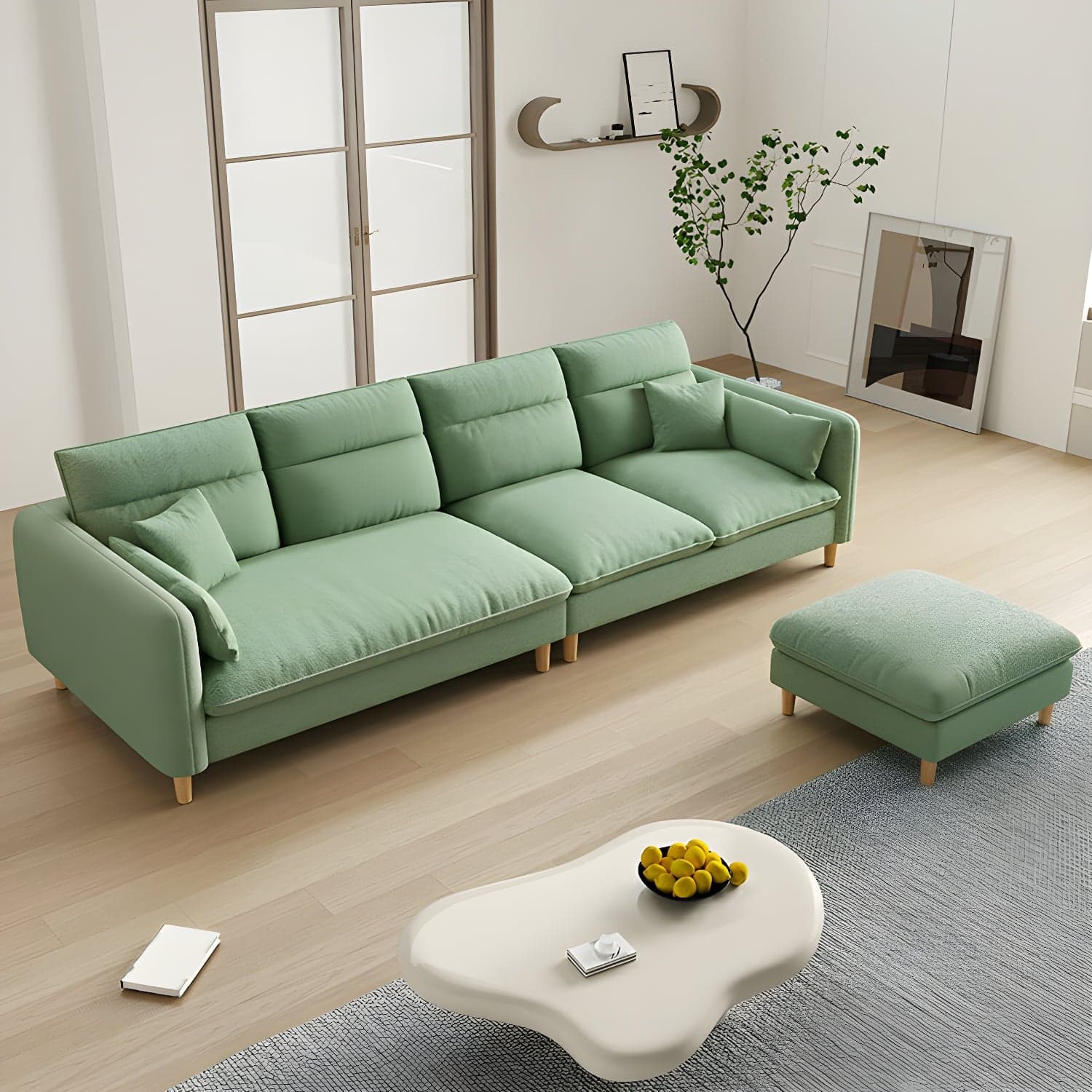 Modern Wood Frame Straight Sectional Sofa Set with Ottoman in Brown, 3 Piece Set - image 10