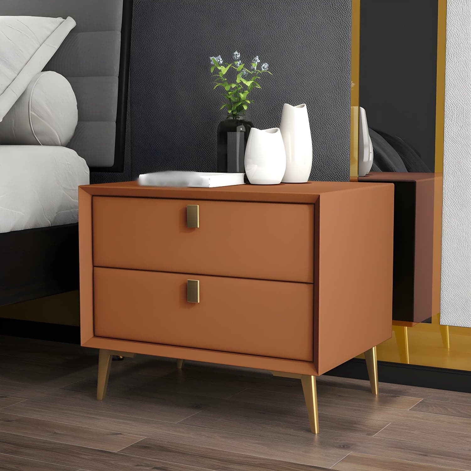 Glam 19'' Tall Bed Nightstand Solid Wood 2-drawer Legs Included Accent Table Nightstand - image 11