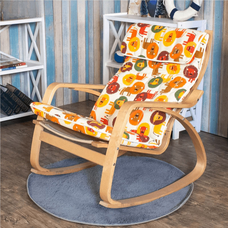 Ergonomic Natural Wood Rocking Armchair with Rear Back, Stationary - image 4