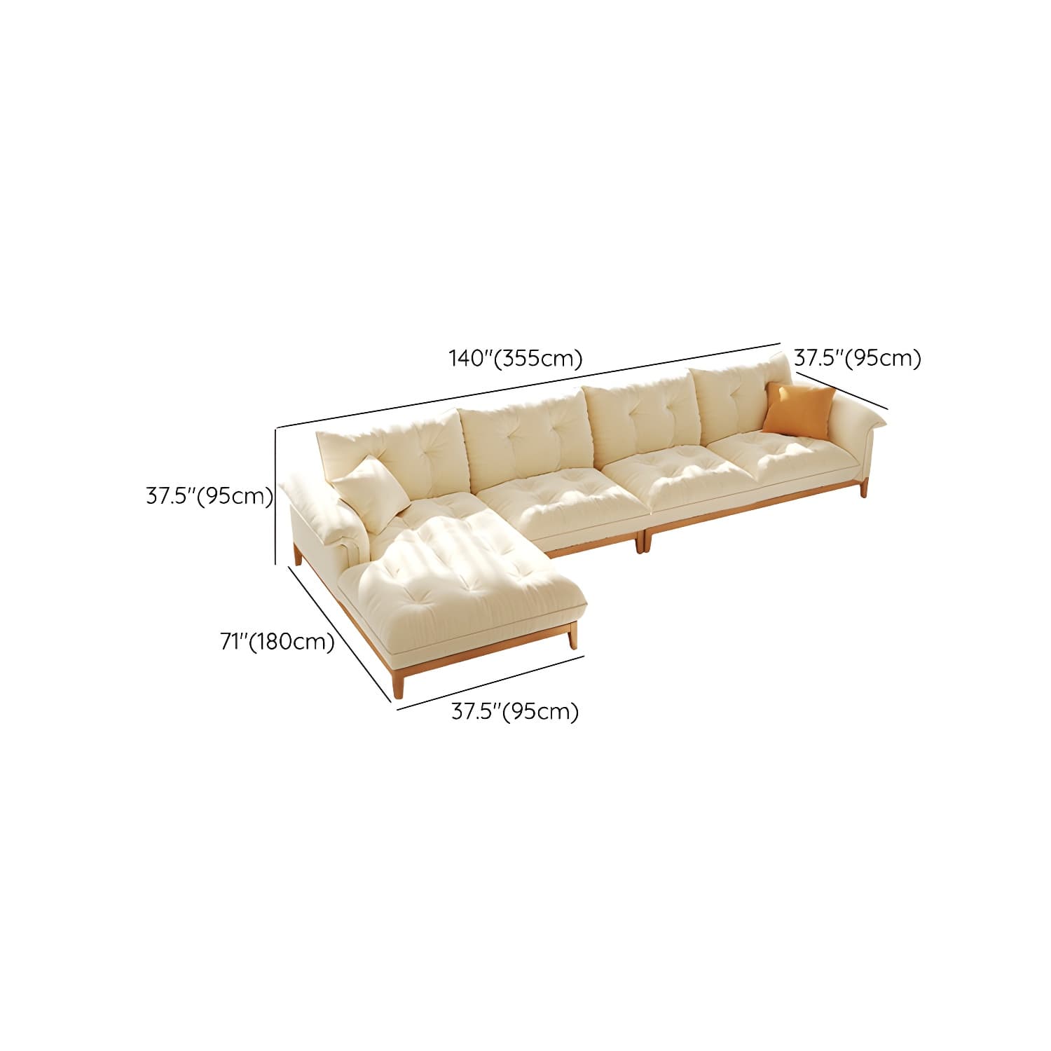 Beige Scandinavian Tufted Sectional Sofa with Wood Frame and Pillow Top Arm - image 29