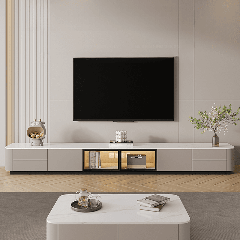 Rectangle Parlor TV Stand with Light and Gate Door