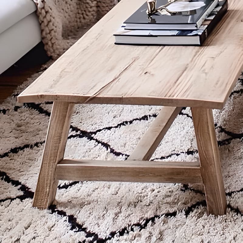 Classic Weathered Wood Wagon Wheel Pine Square Coffee Table with Rotating Roller Wheels for Home - image 6