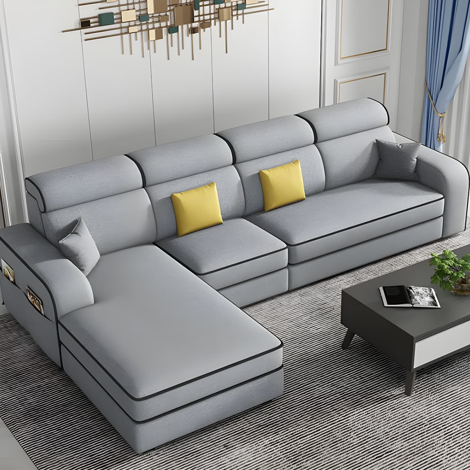 Modern Wood Frame L-Shape Sectional Sofa Chaise with Storage - 3 Piece Set - image 7