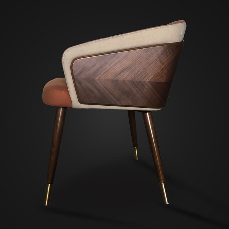 Bordered Reliable Upholstered Arm Chair with Solid Back and Wooden Legs for Dinette in a Lavish Style - image 11